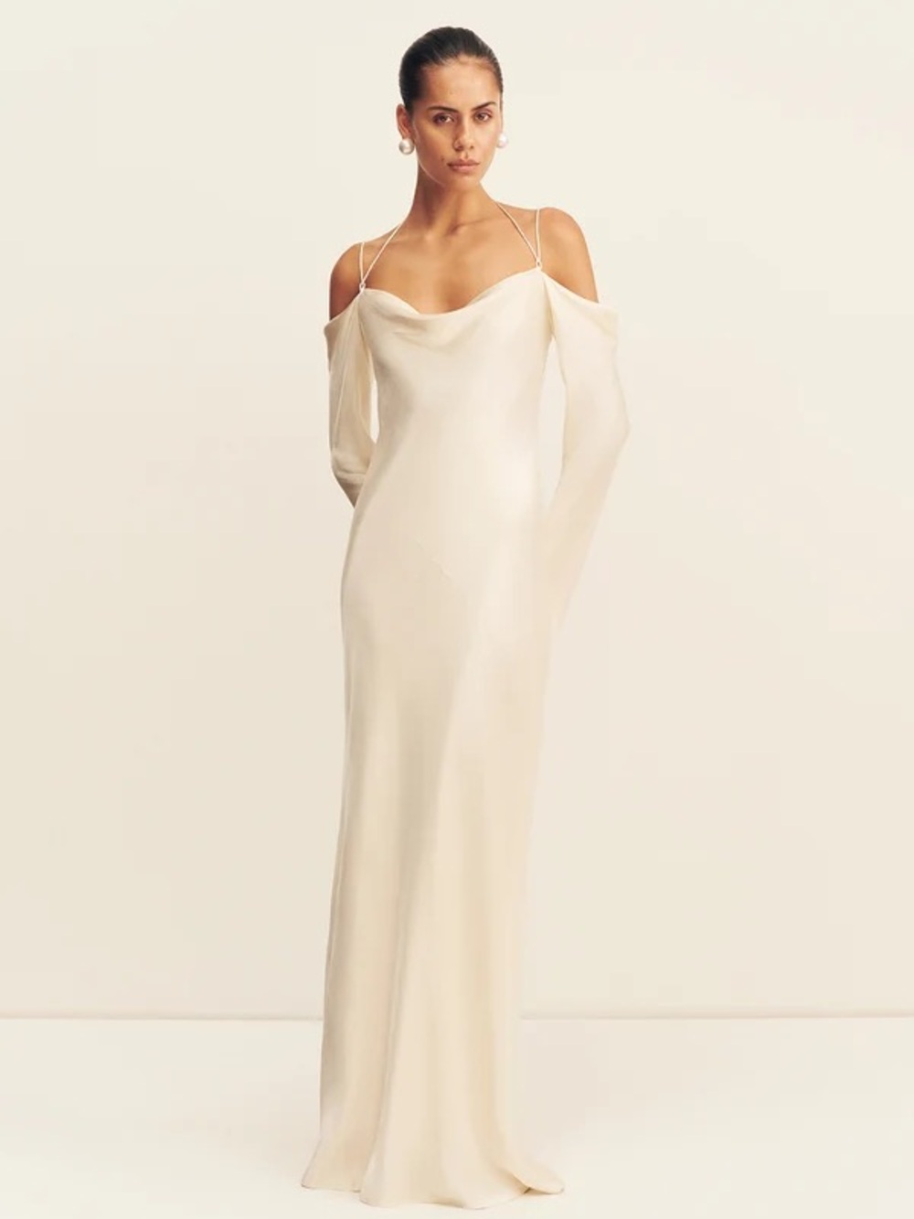 Shona Joy Cream Strapless Cowl Neck Slip Gown